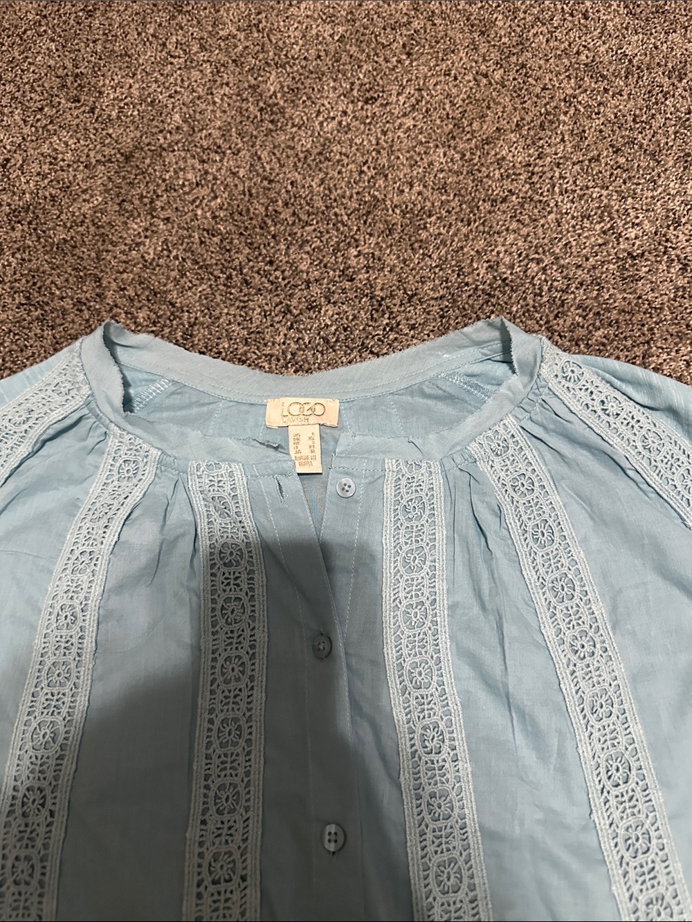 LOGO LAVISH Light Blue Lace-Trim Button Front Blouse 100% COTTON SZ L - Picture 4 of 9